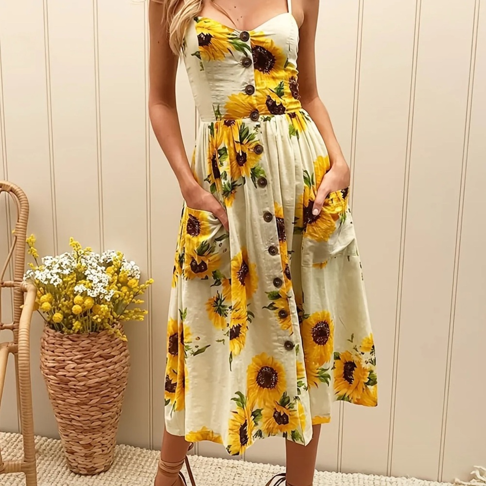 Sunflower Print Summer Dress